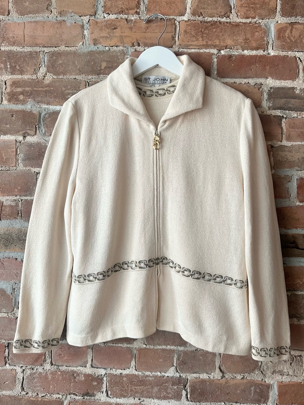 St. John Metallic Chainlink Cream Knit Cardigan & Top Vintage Twinset